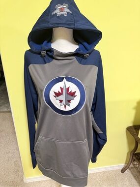 Men's Navy and Gray Pullover Hoodie with Embroidered Maple Crest
